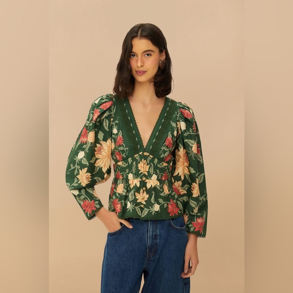 FARM Rio Tops - FARM RIO Green Pineapple Garden Blouse